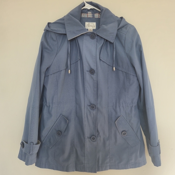 Tradition Jackets & Blazers - Tradition Women’s Blue Hooded Plaid-Lined Utility Jacket – Size Medium